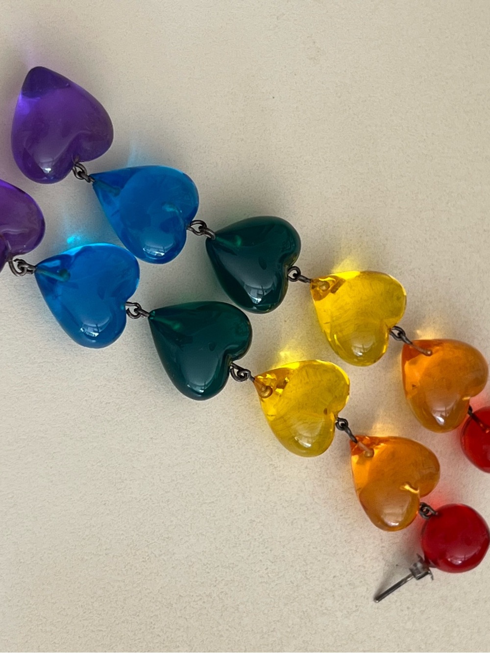 Rainbow Heart Link Necklace - Multicolored Acrylic Hearts